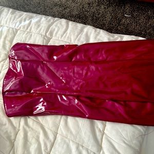 Beautiful Fashion Nova purple/mauve strapless leather dress with gold zipper